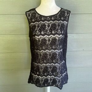 Laundry by Shelli Segal Sheer Black Lace Sleeveless Top